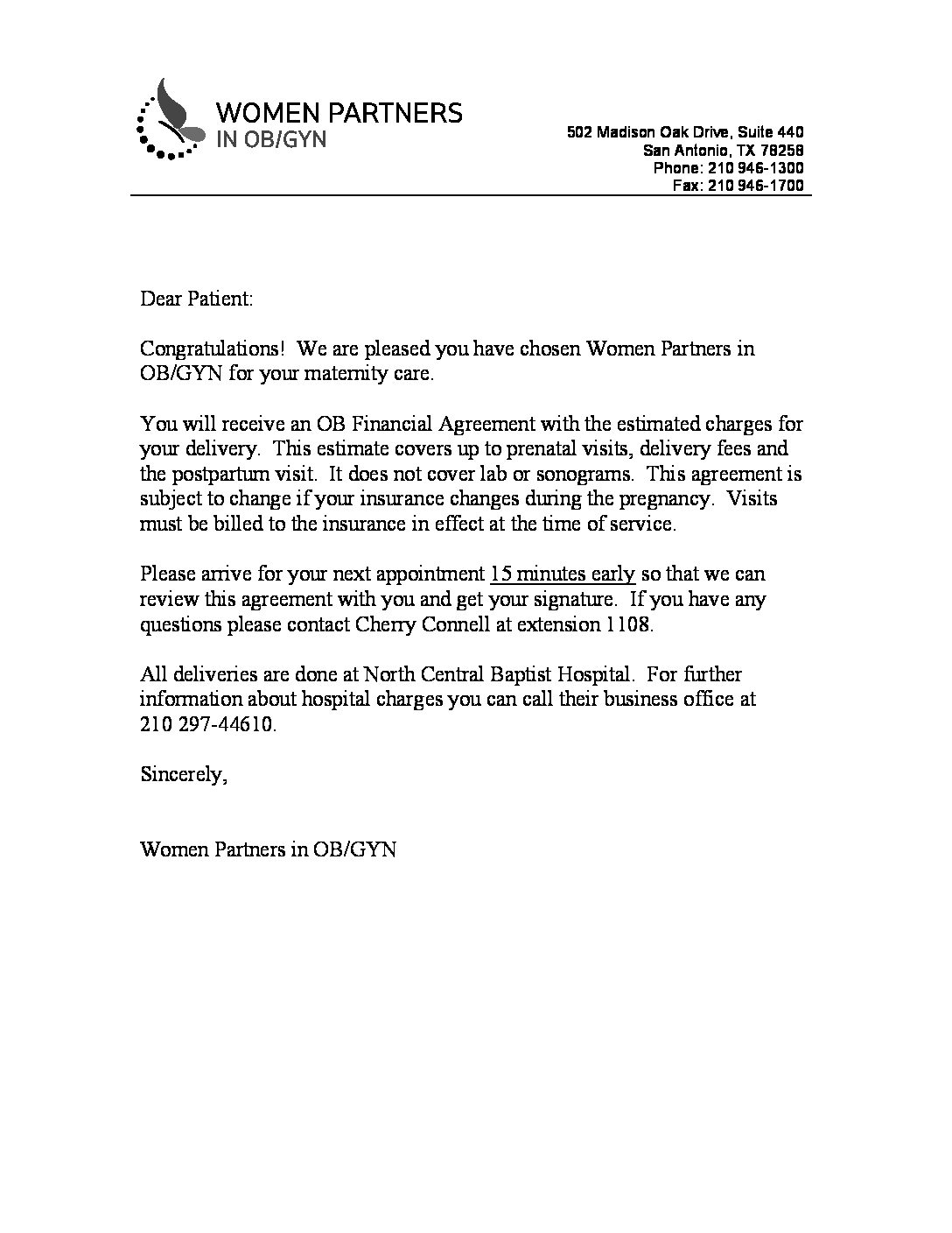 OB-Agreement-Letter-2018 - Women Partners In OB/GYN San Antonio